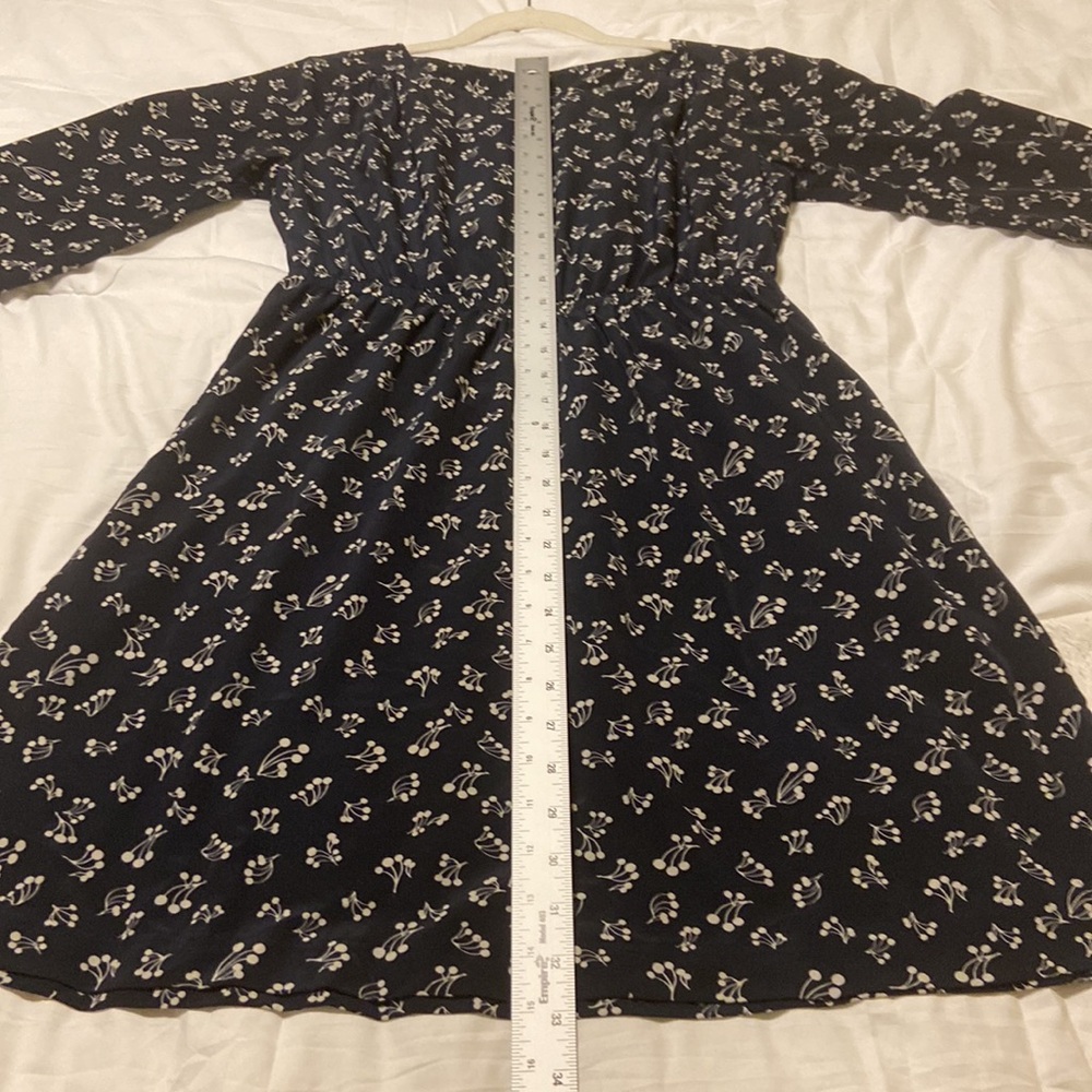 Gap Black & Beige Floral Mini Dress 3/4 Sleeves SZ M pockets Like New, Cute! - Picture 5 of 11